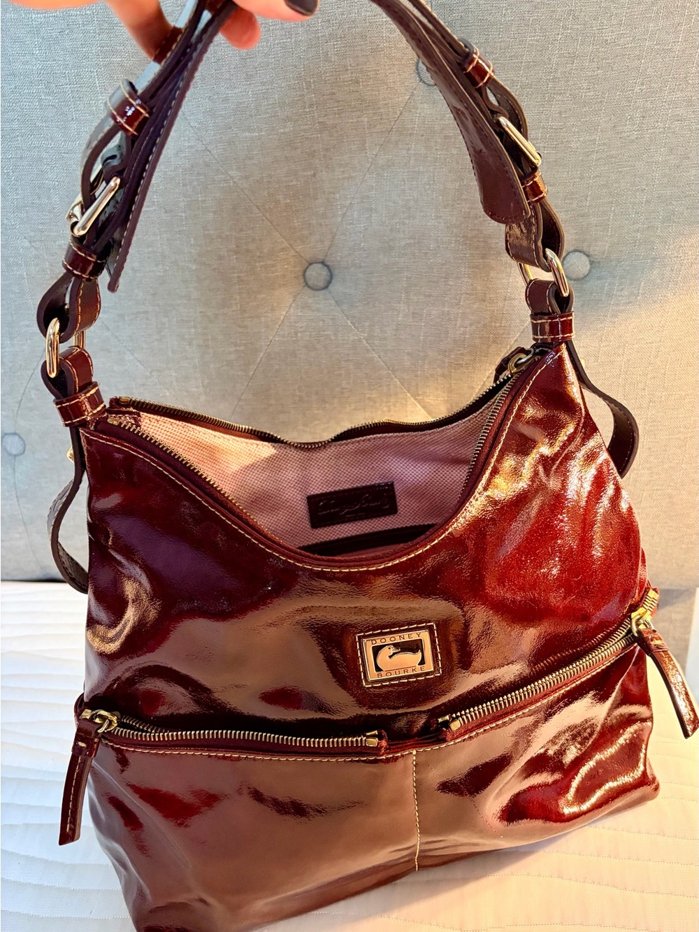 Dooney & Bourke Glossy Burgundy Patent Leather Shoulder Bag